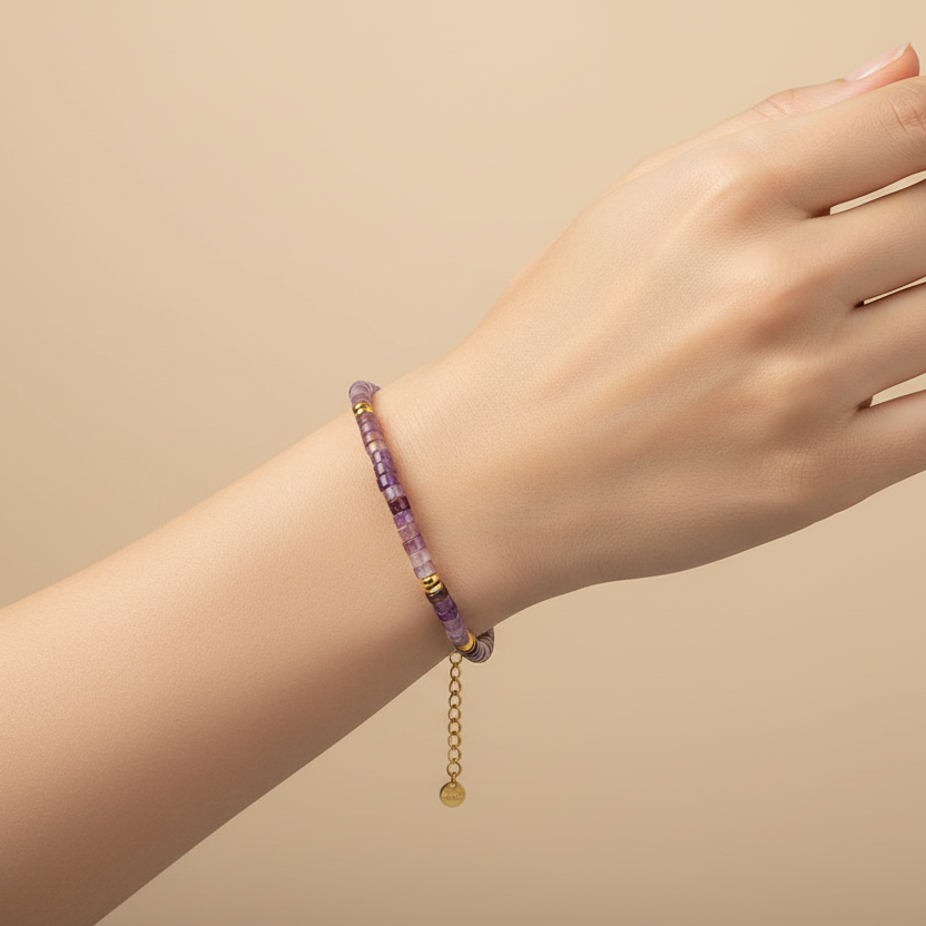 Pulsera Amatista Piedra Waterproof - Joya en acero inoxidable enchapado en oro 18k - Azzia joyería