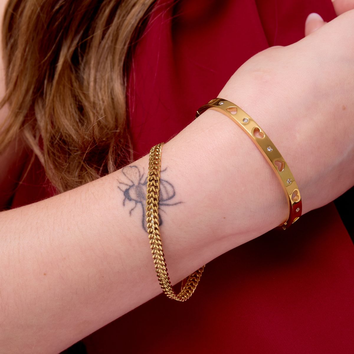 Pulsera Doble Corvina Waterproof - Joya en acero inoxidable enchapado en oro 18k - D'Merys