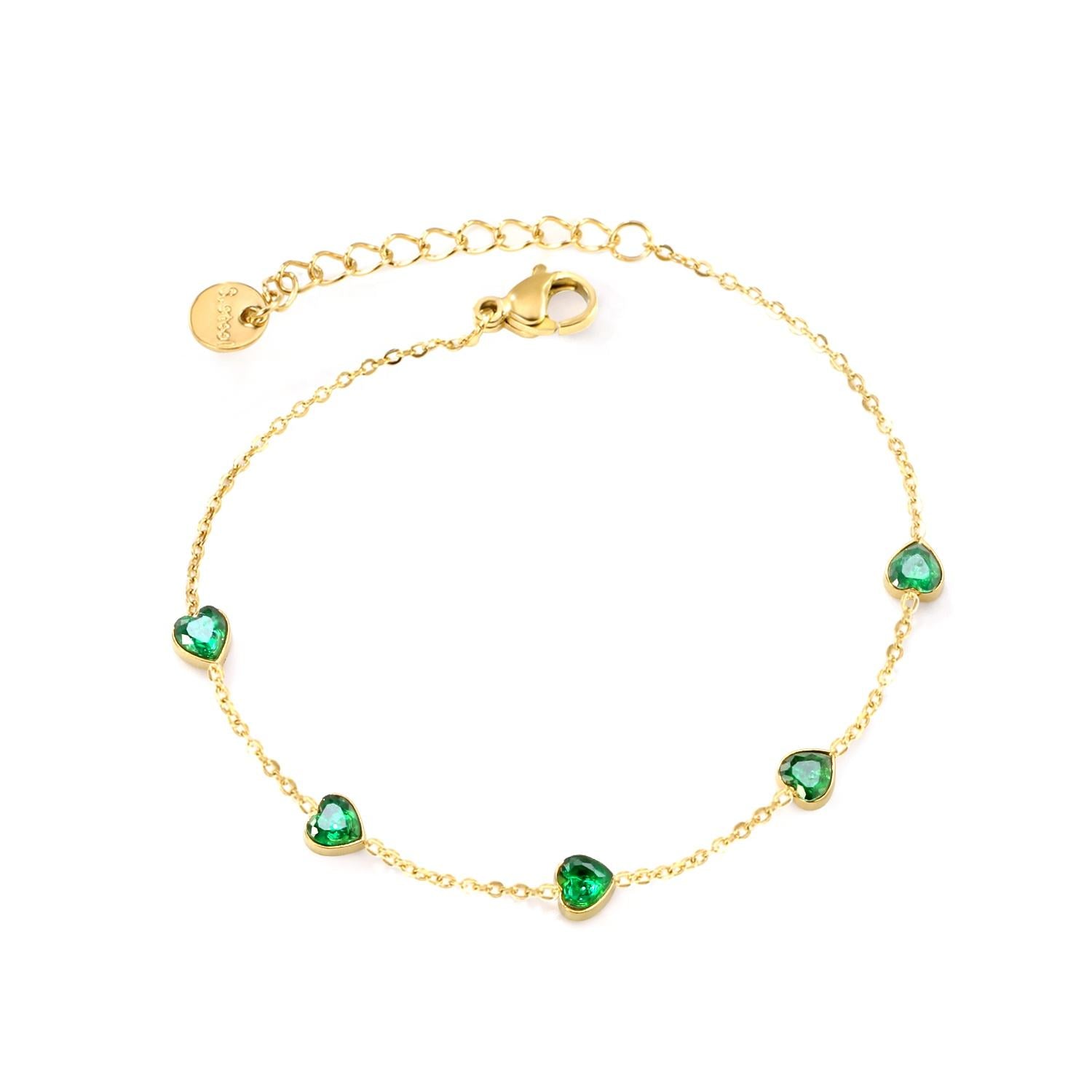 Pulsera Green Hearts Waterproof - Joya en acero inoxidable enchapado en oro 18k - Azzia joyería