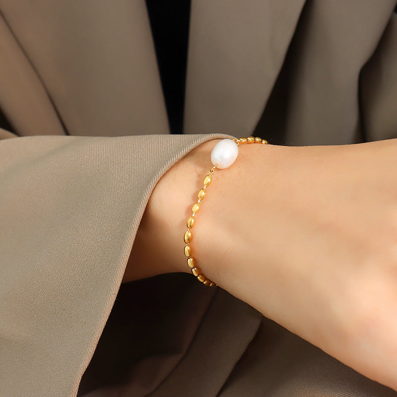 Pulsera Pepita con Perla Waterproof - Joya en acero inoxidable enchapado en oro 18k - D'Merys