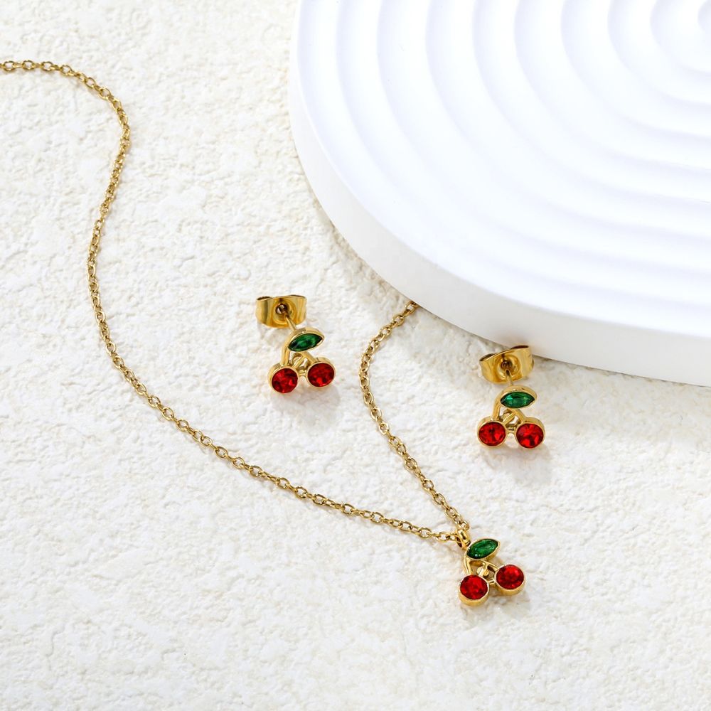 Set Collar y Aretes Cherry Waterproof