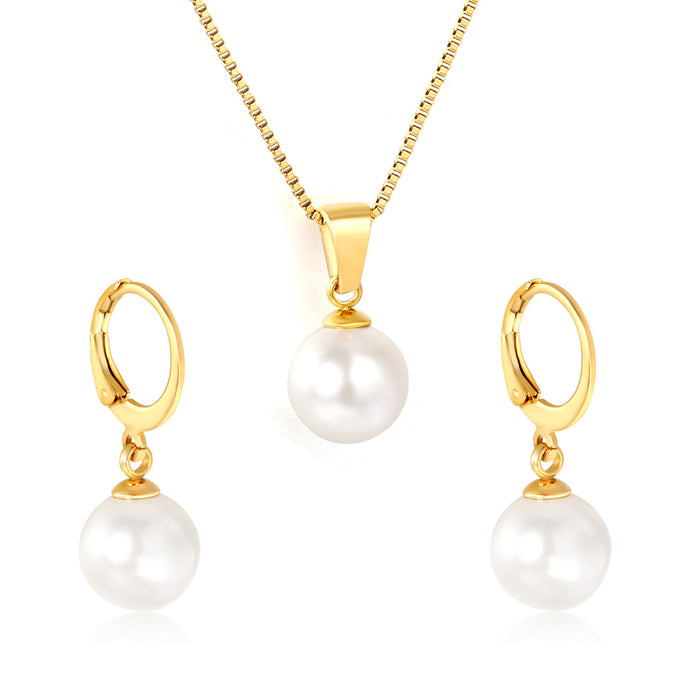 Descubre el set de collar y aretes de perlas minimalistas waterproof, joyas elegantes para un look femenino y fresco. ¡Perfecto para cualquier ocasión! Azzia Joyeria