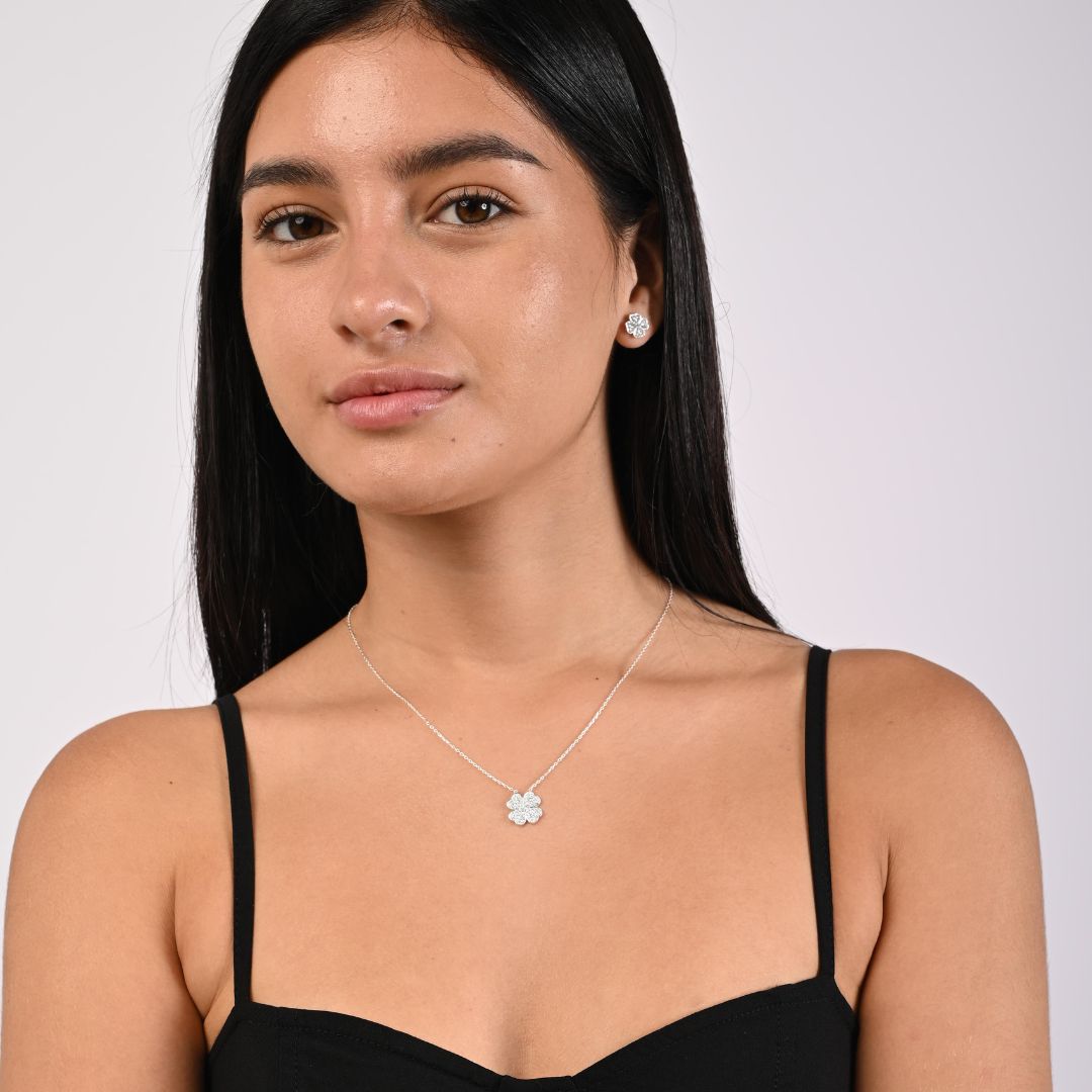 Set Collar y Aretes Trébol  Plata925