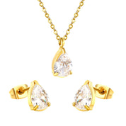Set de Collar y Aretes Gota Circón - Joya en acero inoxidable enchapado en oro 18k - Azzia joyería