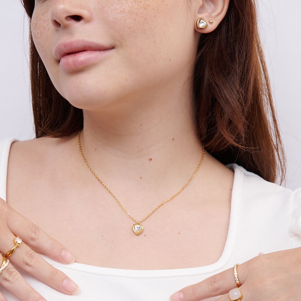 Set de Collar y Aretes Lovely Circón Waterproof - Joya en acero inoxidable enchapado en oro 18k - D'Merys