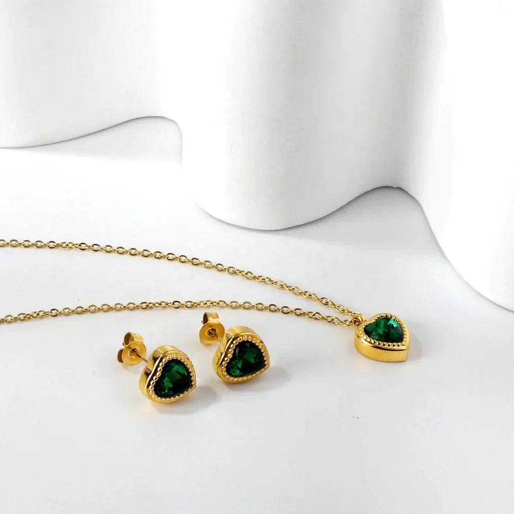 Set de Collar y Aretes Lovely Circón Waterproof - Joya en acero inoxidable enchapado en oro 18k - D'Merys