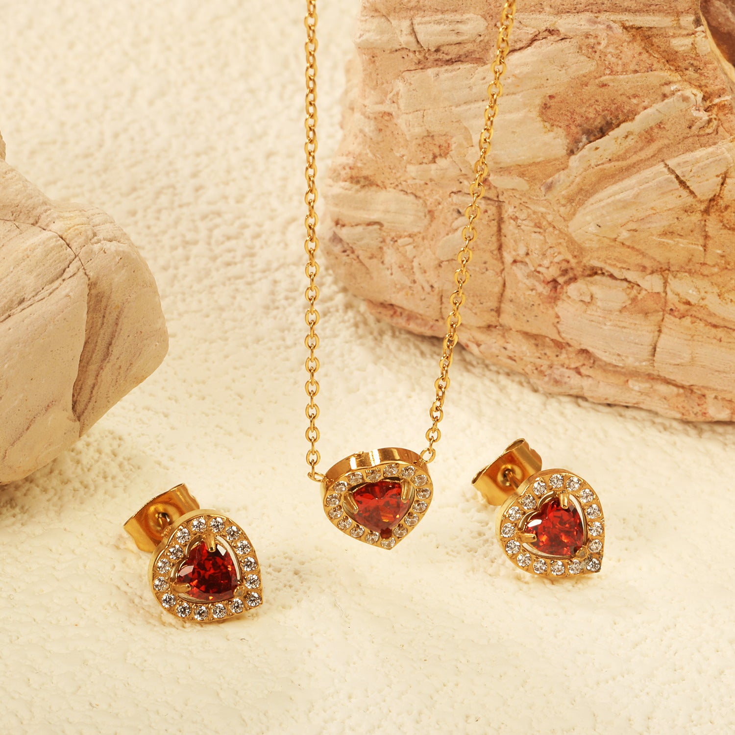 Set de Collar y Aretes Valentina Rojo Waterproof - Joya en acero inoxidable enchapado en oro 18k - D'Merys