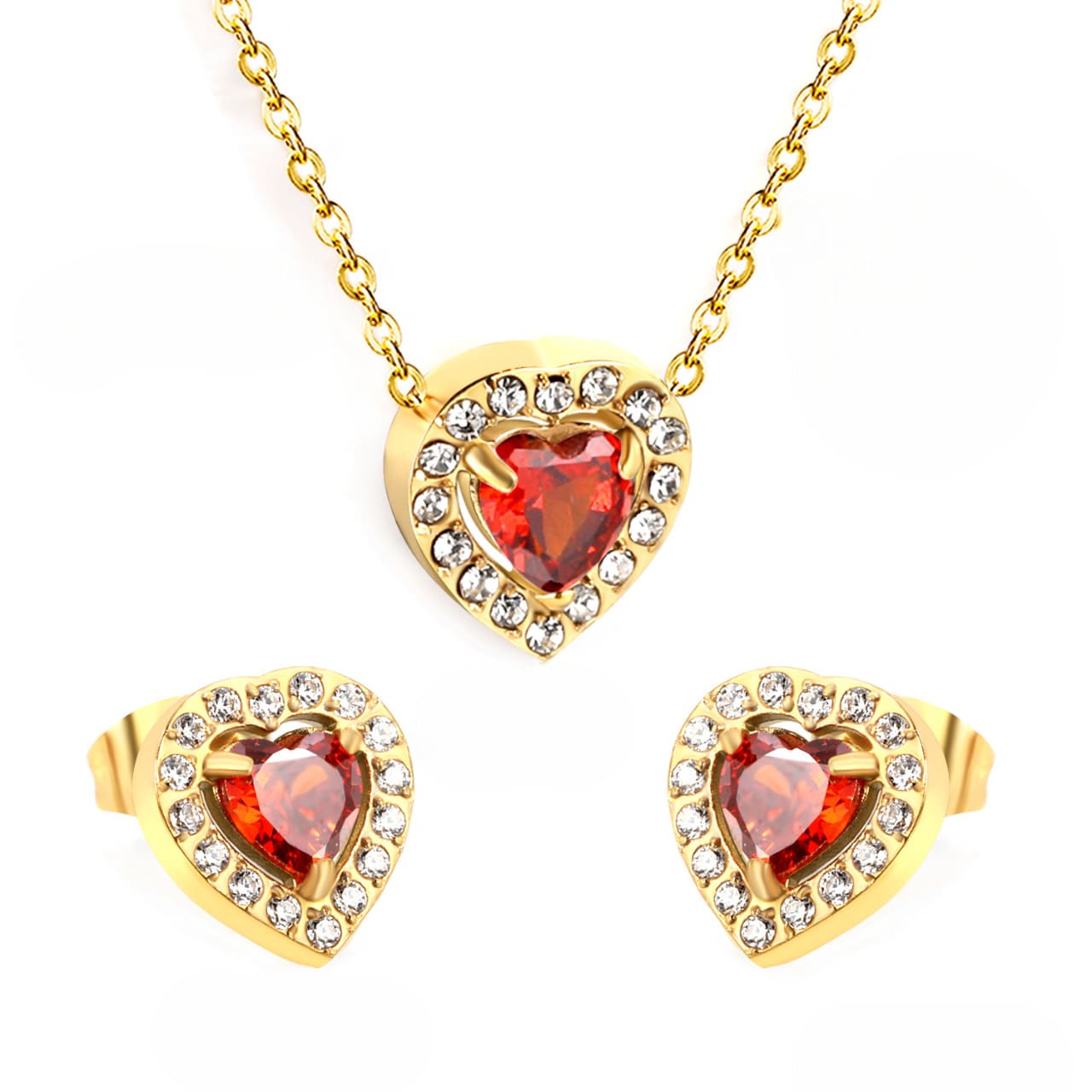 Set de Collar y Aretes Valentina Rojo Waterproof - Joya en acero inoxidable enchapado en oro 18k - Azzia