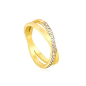 Descubre el Anillo doble cruzado Ximena Waterproof con circones y oro 18k PVD. Duradero y a prueba de agua. ¡Garantía de color y estilo único!