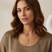 Collar Caballito de Mar Waterproof: Elegancia veraniega en acero inoxidable con oro 18k y circones blancos. Resistente al agua y sofisticado.