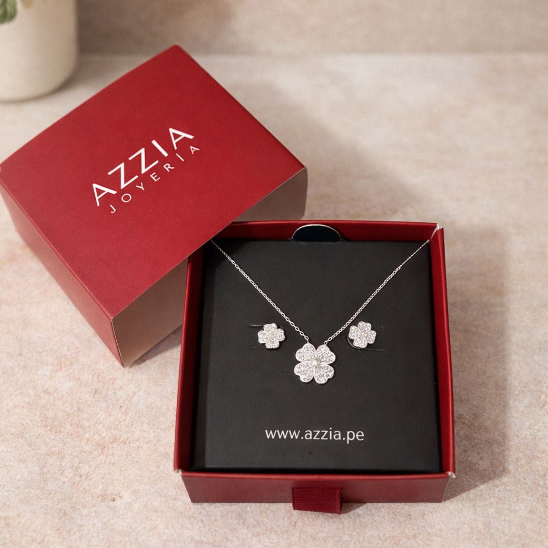 Set Collar y Aretes Trébol  Plata925